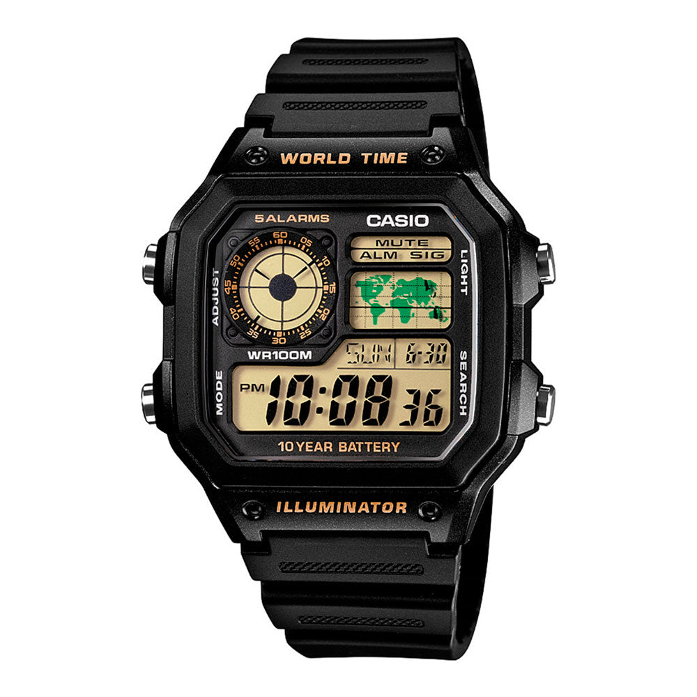Reloj Casio World Time Royale Vintage AE-1200WH-1BV Negro/verde