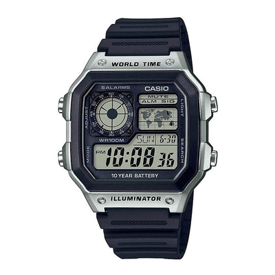 Reloj Casio World Time Royale Vintage AE-1200WH-1CV Plateado/Negro