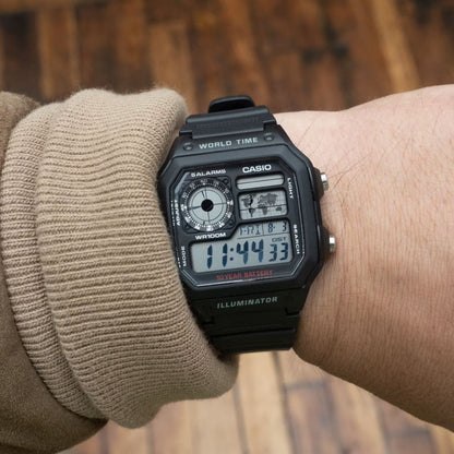 Reloj Casio World Time Royale Vintage AE-1200WH-1AV Negro