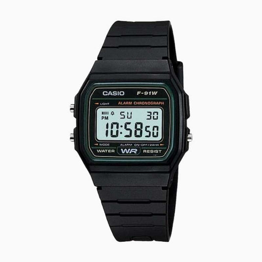 Reloj Casio Vintage F-91W-3 Digital Negro/Lineas Verdes