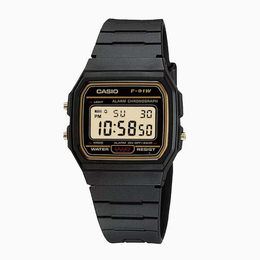 Reloj Casio Vintage F-91WG-9 Digital Negro/Líneas Amarillas