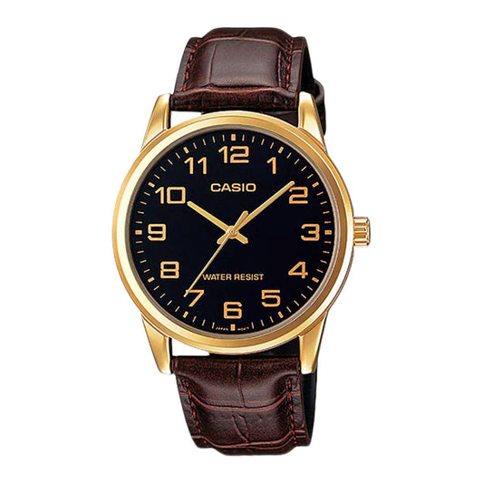 Reloj Casio Clásico MTP-V001GL-1B Análogo Dorado Cuero Negro Hombre