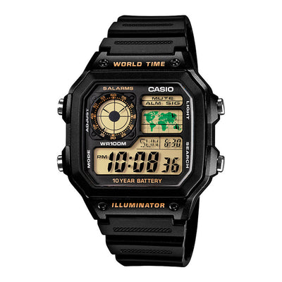 Reloj Casio World Time Royale Vintage AE-1200WH-1BV Negro/verde