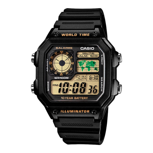 Reloj Casio World Time Royale Vintage AE-1200WH-1BV Negro/verde