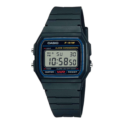 Reloj Casio Vintage F-91W-1D Clásico Líneas Azules