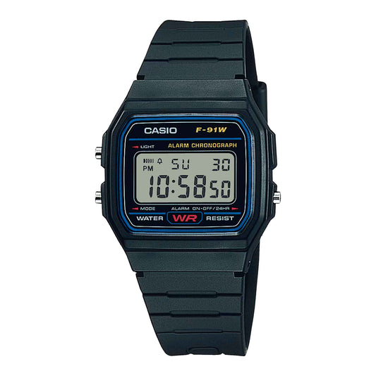 Reloj Casio Vintage F-91W-1D Clásico Líneas Azules
